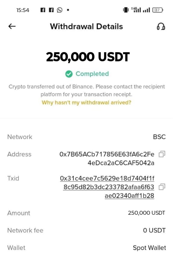 Customer Flash USDT transaction confirmation